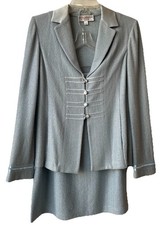 90’s St. John EVENING Baby Blue Tweed Skirt Suit Diamond Detail SZ 8 Vintage picture