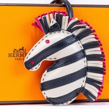 HERMES GeeGee Savannah Zebra Bag Charm Black White Milo Lambskin Leather Gift picture