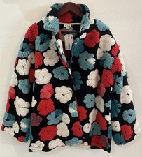 POL The Bloom Edit Jacket S 3D Textured Sherpa Floral Boho Chic Coat Black Multi picture