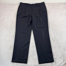 Vintage Zanella Pleated Cuffed Trouser Pants in Black Wool Men 40x34 Italy picture