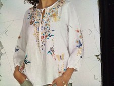 Johnny Was Mariposa Linen , Embroidered Butterflies & Floral Shirt Size Medium. picture
