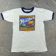 Vintage Peaches Records & Tapes Graphic Ringer Tee Mens Large Short Sleeve Shirt picture
