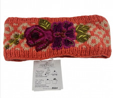 NWT Anthropologie French Knot Orange Floral Embellished Head Wrap Headband Wool picture