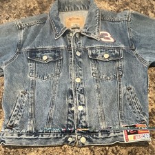 Vintage Dale Earnheart Jean Jacket Women's Medium Blue Denim Button Up 90s Retro picture