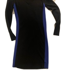 Ann Taylor Sweater Dress Sz XS Lng-Sleeve - VNeck -Black with Blue Side Insets picture