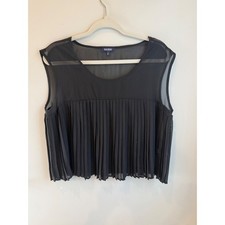 Tildon Womens Sheer Pleated Mesh Crop Top Blck L 90s Y2K Whimsigoth #FairyGrunge picture