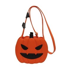 Orange Pumpkin Jack O Lantern Angry Face Novelty Bag with Bats on Straps picture