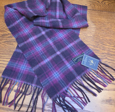 NEW James Pringle Weavers 100% Pure Wool Plaid Fringe Scarf Purple 68 x 10  picture