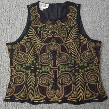 Vintage 90s AfterShock Silk Top XL  Embroidered Beaded Whimsigoth Boho Black picture