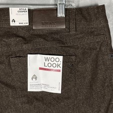 Brax Style Cooper Regular Fit Brown Herringbone Woo Look Pants W42 L34 NEW $235 picture