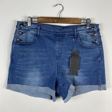Crazy Train Denim Shorts XL Cuffed Side Button Blue picture