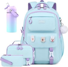 4-IN-1 School Backpack 4PCS Backpack Set with Water Bottle Aquamarine-pink Wb picture
