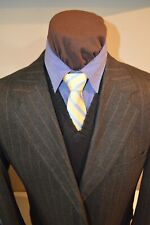 Samuelsohn mens 3btn dark gray brown striped super 100's wool suit sz 44L 39x30 picture
