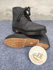 Handmade German Style Low Boots. Black Matte Black With Iron Heel & Hobnails picture