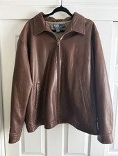 Vintage Polo Ralph Lauren Men’s Brown Leather Short Zip/Button Jacket XL Lined picture