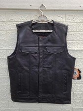 New Highway Leather Collarless Leather Motorcycle Vest Men's US Size M picture