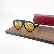 Gucci GG0479S Aviator Sunglasses Black Frame Yellow Lens Unisex New picture