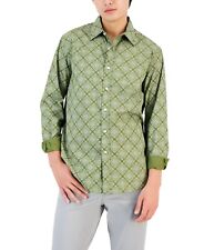 Club Room Men's Cotton Printed Button Down Shirt Green Large picture