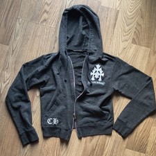 Vintage Chrome Hearts Women's Gray Full Zip Hooded Logo Hoodie Sweatshirt Size S picture