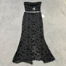 Forever 21 Black Flocked Floral Tube Top Maxi Skirt Set Women’s Small NWT picture