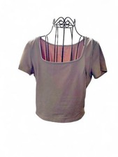 Hollister Square Neck Crop Top Size Medium Beige Short Sleeve Shirt picture