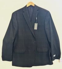 NWT Michael Kors Mens 46L Kelson Charcoal Blue Plaid Blazer Sport Coat MSRP $295 picture