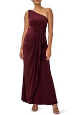 NWT Adrianna Papell One Shoulder Gown Red Wine Burgundy Jersey Dress Maxi 8 picture