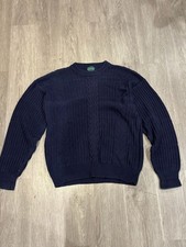 Vintage Izod 100% Combed Cotton Navy Blue Cable Knit Crewneck Sweater picture