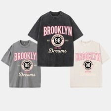Y2K Oversized Washed Brooklyn Dreams 98 Graphic Tee Vintage New York Streetwear picture