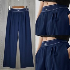 Alo Suit Up Trousers Wide Leg Comfy Loose Relaxed- NAVY BLUE picture