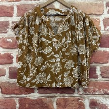 Ann Taylor Loft Top Womens S Brown Garden Floral Mixed Media Boxy Casual Shirt picture