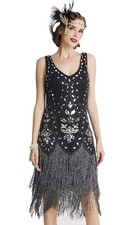 BABEYOND Women's Plus Size 1920s V Neck Beaded Fringed Great Gatsby Flapper 3X picture