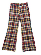 Vtg 70s Wright Permanent Press Plaid Flare Pants Bell Bottoms Eagle Button 32x31 picture
