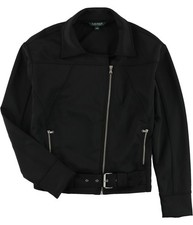 Ralph Lauren Womens Neoprene Motorcycle Jacket, Black, Large picture