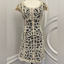 Betsey Johnson Vintage Y2K 100% Silk 100% Cotton Scalloped Crochet Dress- Size 4 picture