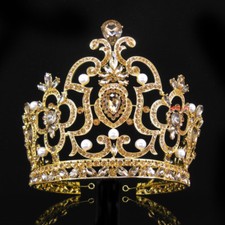 14cm Tall Large Gold Crystal Crown Tiara Wedding Prom Queen Princess  For Women picture