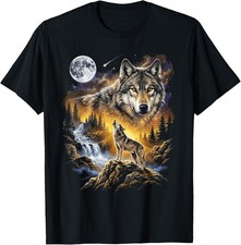 Wolf Howling at the Moon Forest Wildlife Art Design T-Shirt unisex T-Shirt picture