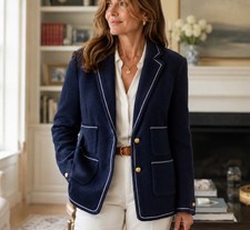 Talbots Tweed Jacket Suit Blazer Sz 12 Texture Boucle Crest Buttons Nautical picture