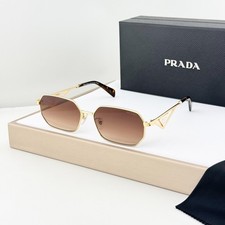 PRADA SPRA51S Irregular Sunglasses Gold Brown Lens Women Italy 58-17-140 picture
