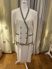 VTG D’ORE Della Roufogali Ivory Beaded Skirt Suit Maximalist 90’s Fashion 12/14 picture