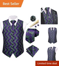 Men's 6-Piece Paisley Vest and Tie Set - Elegant Ensemble for Formal Occasions picture