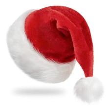 Plush Santa Hat Adult Thick Velvet Christmas Hat Faux Fur Unisex Xmas Party Red picture