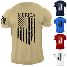 Men's Distressed Merica USA Flag T Shirt American Patriotic 100% Cotton Tee picture