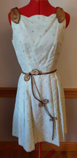 Vtg 1950s Organza Embroidered Party Dress Moire Lining Side Zipper Fit/Flare picture