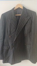 RARE VTG 1930s 4x1 Doublebreasted BELTBACK Pinstripe Grey Wool Jacket picture