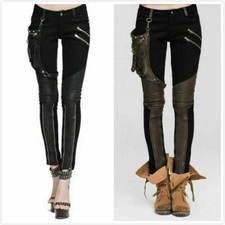 Devil Fashion Steampunk Vintage Spliced Pants Women Punk Rock Black Trousers picture