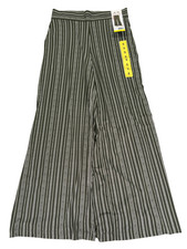 Three Dots Women's Green Striped Pull On Wide Leg Pants - S picture
