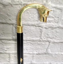 Vintage Brass Designer Wolf Head Handle Antique Style Walking Stick Wooden Cane picture