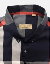 Burberry London Men's Shirt Long Sleeve Navy Red White Plaid XXL picture