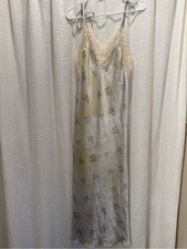 Vintage Calin Lingerie Lace Trim Floral Satin Maxi Slip Dress Medium picture